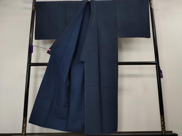 平和屋本店●極上 男性 紬 アンサンブル 色無地 紺青色 羽裏・虎 逸品 未使用 DZAA4535kh5