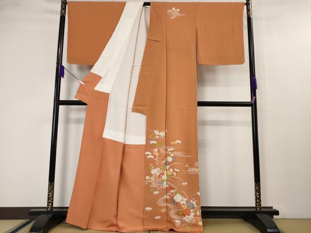 平和屋本店■極上　銀座　志ま亀　訪問着　吉祥花文　蜜柑色地　たとう紙付き　逸品　未使用　DZAA4538kh5
