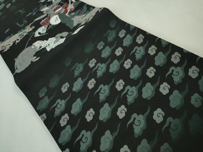 平和屋本店■極上　撫松庵　両面　全通柄京袋帯　百鬼夜行　妖怪　バンド　飛雲　黒地　たとう紙付き　逸品　未使用　DZAA4556kh5