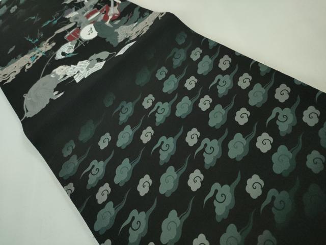 平和屋本店■極上　撫松庵　両面　全通柄京袋帯　百鬼夜行　妖怪　バンド　飛雲　黒地　たとう紙付き　逸品　未使用　DZAA4556kh5