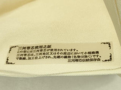 平和屋本店■極上　工芸キモノ野口　塩瀬　九寸名古屋帯　笹菊萩文　鳥の子色地　金彩　逸品　未使用　DZAA4558kh5