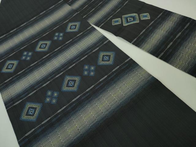 平和屋本店■極上　本場琉球　南風原花織　手織　九寸名古屋帯　黒地　逸品　未使用　DZAA4574kh5