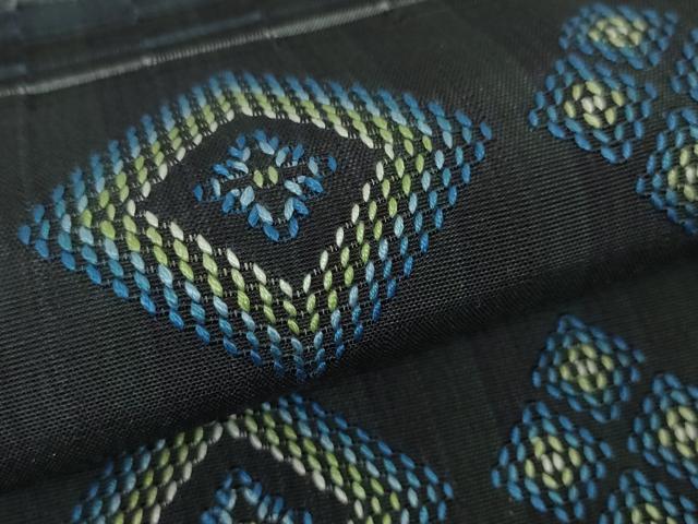 平和屋本店■極上　本場琉球　南風原花織　手織　九寸名古屋帯　黒地　逸品　未使用　DZAA4574kh5