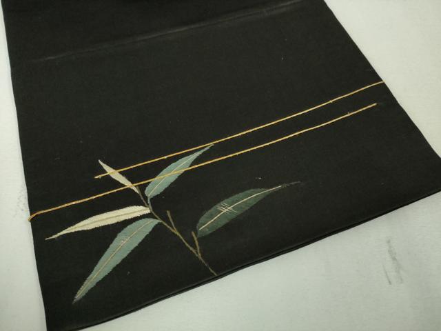 平和屋本店■極上　アンティーク　大正ロマン　九寸名古屋帯　総手刺繍　枝葉に雀　黒地　金糸　逸品　DZAA4579kh5