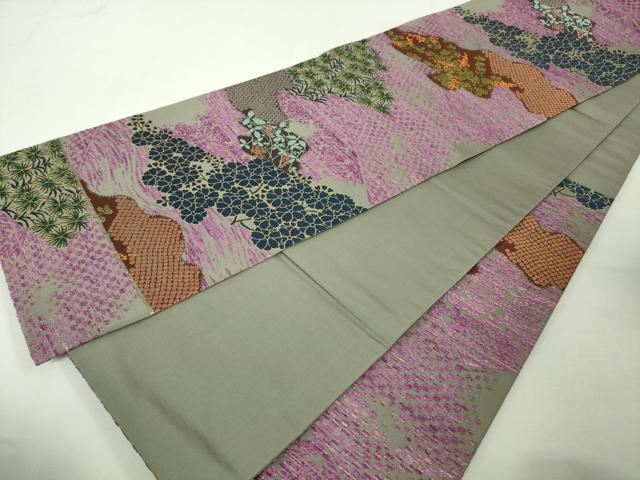 平和屋本店●極上 西陣 白綾苑大庭 六通柄袋帯 幻の貝紫 草花文 金糸 逸品 未使用 DZAA4592kh5
