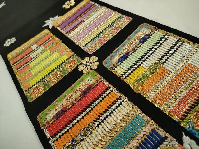 平和屋本店●最高級　龍村平蔵製　六通柄　本袋帯　威毛錦　黒地　金銀糸　逸品　DZAA4601kh5