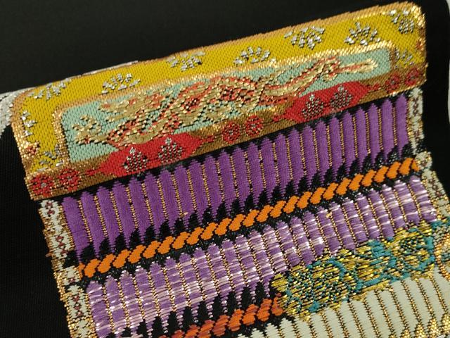 平和屋本店●最高級　龍村平蔵製　六通柄　本袋帯　威毛錦　黒地　金銀糸　逸品　DZAA4601kh5