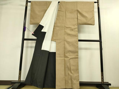 平和屋本店■極上　山下八百子　本場黄八丈　紬　市松綾織　逸品　DZAA4614kh5