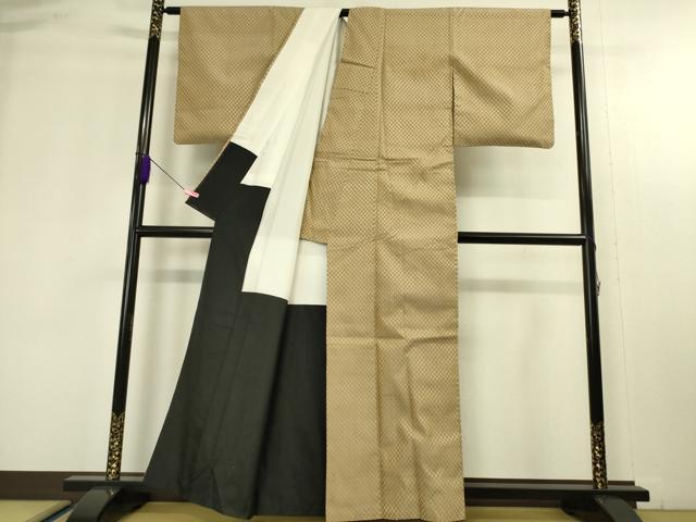 平和屋本店■極上　山下八百子　本場黄八丈　紬　市松綾織　逸品　DZAA4614kh5
