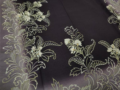 平和屋本店■極上　訪問着　結城紬　総刺繍　洋花文　濃深紫色地　暈し染め　逸品　DZAA4640kh5