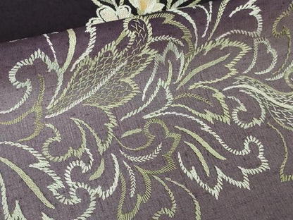 平和屋本店■極上　訪問着　結城紬　総刺繍　洋花文　濃深紫色地　暈し染め　逸品　DZAA4640kh5