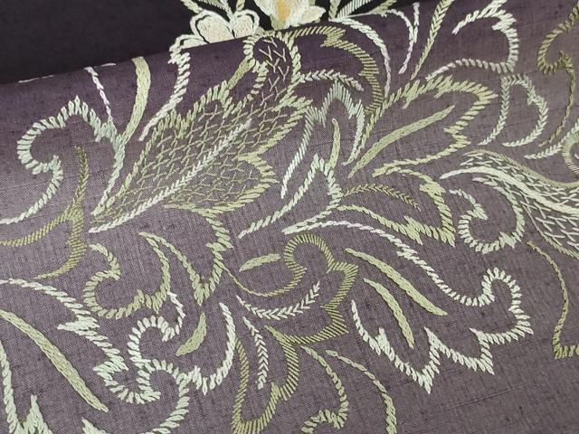 平和屋本店■極上　訪問着　結城紬　総刺繍　洋花文　濃深紫色地　暈し染め　逸品　DZAA4640kh5