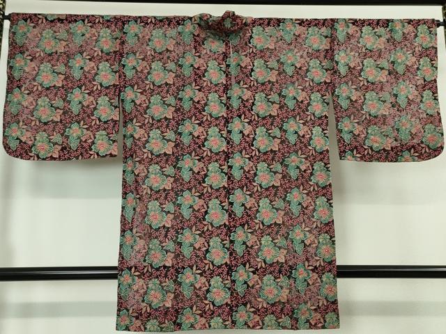 平和屋本店▽極上 道中着 ロング丈 スリーシーズン 春夏秋 塵除け 縫取り 刺繍 紗 草花文 逸品 DZAA4643kh5