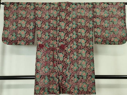 平和屋本店▽極上 道中着 ロング丈 スリーシーズン 春夏秋 塵除け 縫取り 刺繍 紗 草花文 逸品 DZAA4643kh5