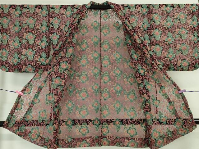 平和屋本店▽極上 道中着 ロング丈 スリーシーズン 春夏秋 塵除け 縫取り 刺繍 紗 草花文 逸品 DZAA4643kh5