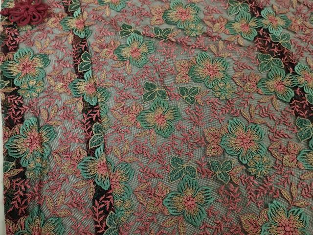 平和屋本店▽極上 道中着 ロング丈 スリーシーズン 春夏秋 塵除け 縫取り 刺繍 紗 草花文 逸品 DZAA4643kh5