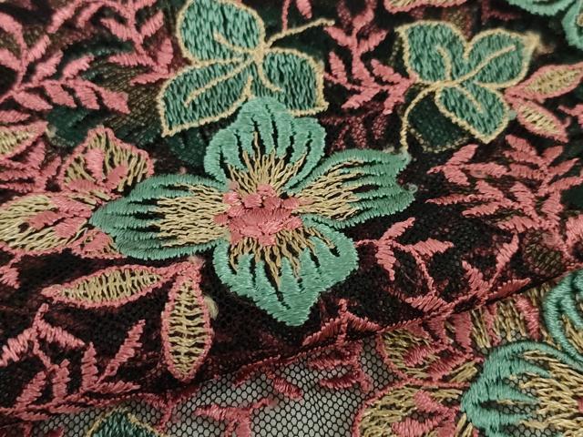 平和屋本店▽極上 道中着 ロング丈 スリーシーズン 春夏秋 塵除け 縫取り 刺繍 紗 草花文 逸品 DZAA4643kh5