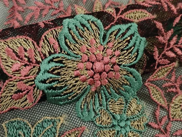平和屋本店▽極上 道中着 ロング丈 スリーシーズン 春夏秋 塵除け 縫取り 刺繍 紗 草花文 逸品 DZAA4643kh5