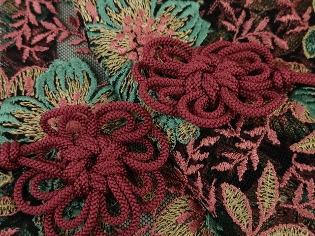 平和屋本店▽極上 道中着 ロング丈 スリーシーズン 春夏秋 塵除け 縫取り 刺繍 紗 草花文 逸品 DZAA4643kh5