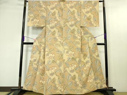 平和屋本店■極上　摺型友禅　京都　多ち花　小紋　枝花文　鬼しぼ縮緬　逸品　未使用　DZAA4645kh5