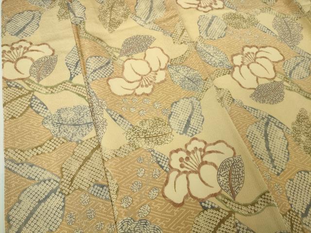 平和屋本店■極上　摺型友禅　京都　多ち花　小紋　枝花文　鬼しぼ縮緬　逸品　未使用　DZAA4645kh5