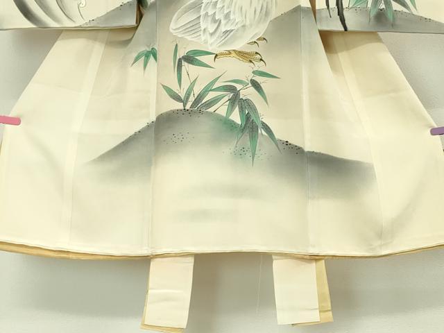 平和屋本店■極上　男の子　祝着　産着　初着　のしめ　お宮詣り　手描き　にわとり　笹竹　立波　逸品　DZAA4650kh5