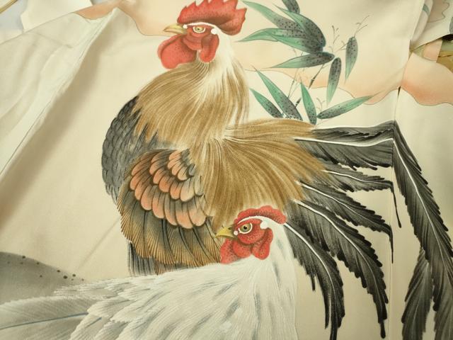 平和屋本店■極上　男の子　祝着　産着　初着　のしめ　お宮詣り　手描き　にわとり　笹竹　立波　逸品　DZAA4650kh5