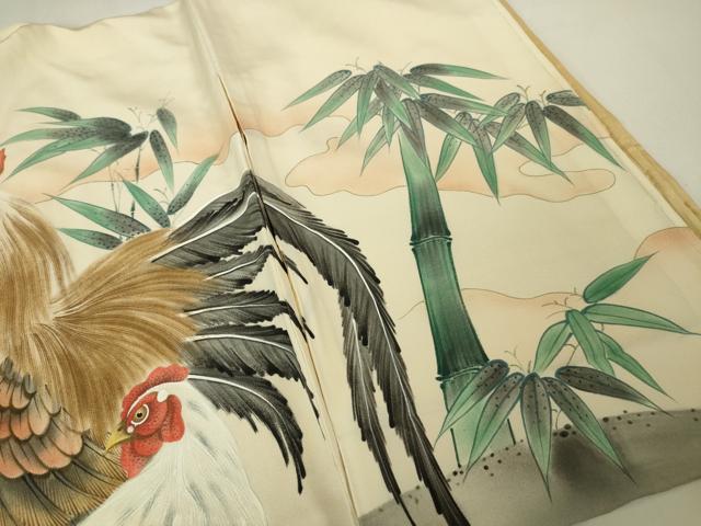 平和屋本店■極上　男の子　祝着　産着　初着　のしめ　お宮詣り　手描き　にわとり　笹竹　立波　逸品　DZAA4650kh5