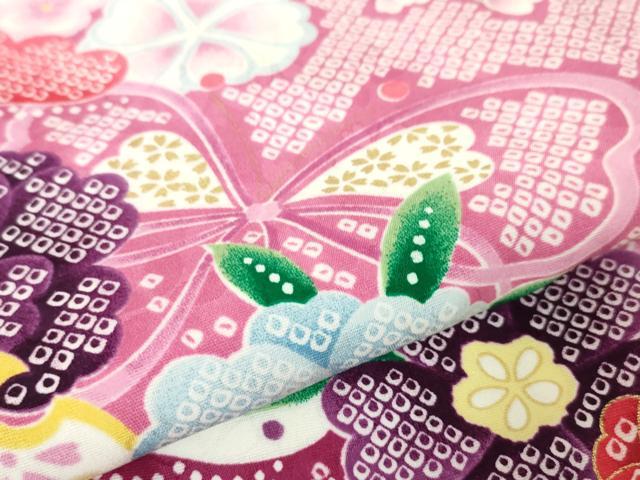 平和屋本店■極上　七五三　女の子　7歳　祝着・襦袢(半衿刺繍)セット　舞蝶花文　金彩　洗える着物　逸品　DZAA4669kh5