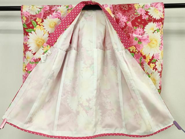平和屋本店■極上　松田聖子 SEIKO MATSUDA　七五三　女の子　3歳　祝着・長襦袢セット　苺　リボン　金彩　洗える着物　逸品　DZAA4670kh5