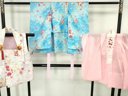 平和屋本店■極上　子供 七五三　女の子　3歳　祝着・襦袢(半衿刺繍)・被布　3点セット　毬花鳥文　金彩　洗える着物　逸品　DZAA4673kh5