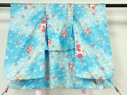 平和屋本店■極上　子供 七五三　女の子　3歳　祝着・襦袢(半衿刺繍)・被布　3点セット　毬花鳥文　金彩　洗える着物　逸品　DZAA4673kh5