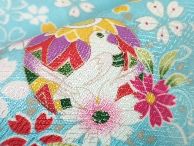 平和屋本店■極上　子供 七五三　女の子　3歳　祝着・襦袢(半衿刺繍)・被布　3点セット　毬花鳥文　金彩　洗える着物　逸品　DZAA4673kh5