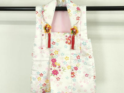 平和屋本店■極上　子供 七五三　女の子　3歳　祝着・襦袢(半衿刺繍)・被布　3点セット　毬花鳥文　金彩　洗える着物　逸品　DZAA4673kh5
