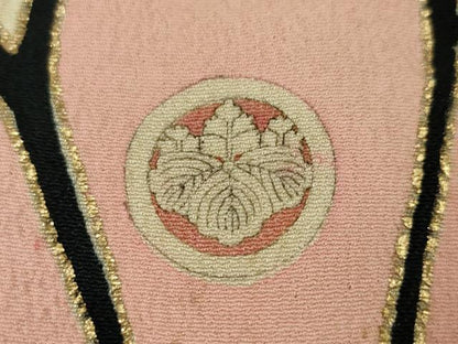 平和屋本店●極上 アンティーク 大正ロマン 振袖 駒刺繍 鬘帯吉祥花文 黒地 金彩 逸品 DZAA4678kh5