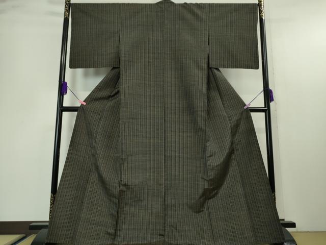 平和屋本店▽極上 紬 単衣 格子 逸品 DZAA4686kh5