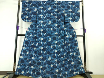 平和屋本店●極上 浦野理一 型染 経節紬 花唐草文 逸品 DZAA4689kh5