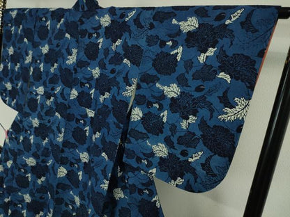 平和屋本店●極上 浦野理一 型染 経節紬 花唐草文 逸品 DZAA4689kh5