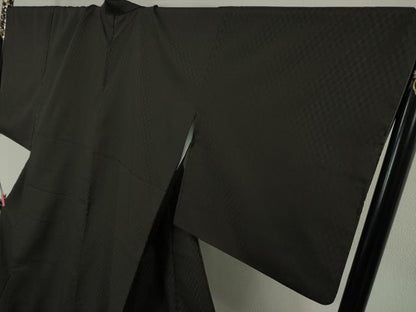 平和屋本店●極上 黒紬 市松綾織 黒紅色地 一蔵謹製 逸品 DZAA4692kh5