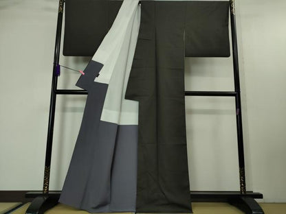 平和屋本店●極上 黒紬 市松綾織 黒紅色地 一蔵謹製 逸品 DZAA4692kh5