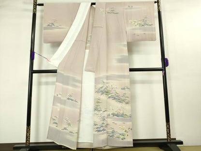 平和屋本店▽極上 京友禅の人間国宝 上野為二 訪問着 単衣 御所解文 薄柿色地 暈し染め 鬼しぼ縮緬 逸品 DZAA4707kh5