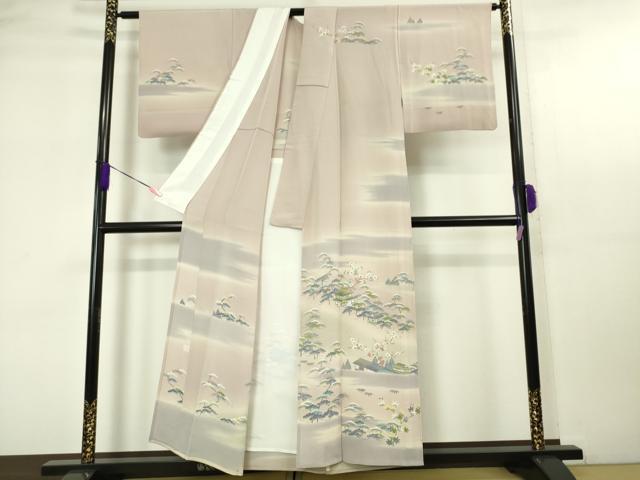 平和屋本店▽極上 京友禅の人間国宝 上野為二 訪問着 単衣 御所解文 薄柿色地 暈し染め 鬼しぼ縮緬 逸品 DZAA4707kh5