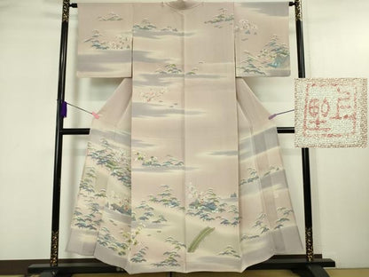 平和屋本店▽極上 京友禅の人間国宝 上野為二 訪問着 単衣 御所解文 薄柿色地 暈し染め 鬼しぼ縮緬 逸品 DZAA4707kh5