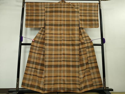 平和屋本店●極上 郡上紬 草木染 格子 逸品 DZAA4710kh5