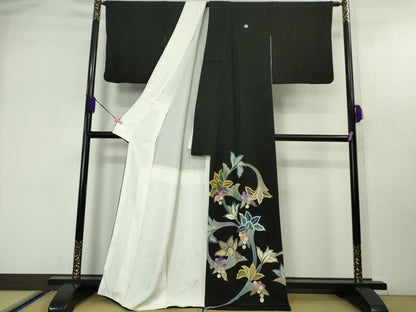 平和屋本店●極上 染刺工芸 大羊居 東京友禅 黒留袖 刺繍 草花文 金糸 逸品 DZAA4714kh5