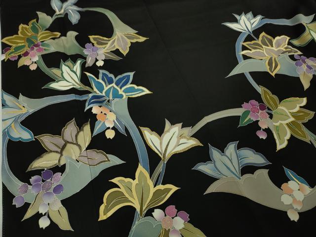 平和屋本店●極上 染刺工芸 大羊居 東京友禅 黒留袖 刺繍 草花文 金糸 逸品 DZAA4714kh5