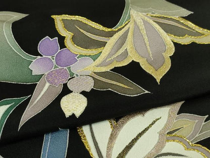 平和屋本店●極上 染刺工芸 大羊居 東京友禅 黒留袖 刺繍 草花文 金糸 逸品 DZAA4714kh5