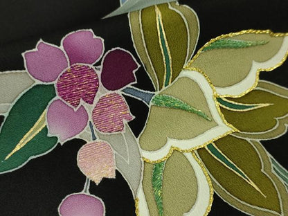 平和屋本店●極上 染刺工芸 大羊居 東京友禅 黒留袖 刺繍 草花文 金糸 逸品 DZAA4714kh5