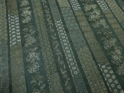 平和屋本店■極上　紬　刺子　刺繍　草花間道　黒緑色地　逸品　未使用　DZAA4716kh5