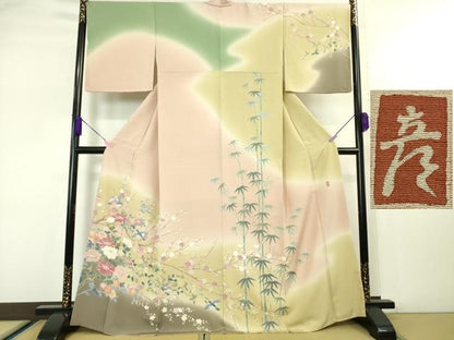 平和屋本店●極上 十日町 加賀草木友禅の第一人者 田村哲彦 訪問着 花鳥文 暈し染め 逸品 DZAA4717kh5